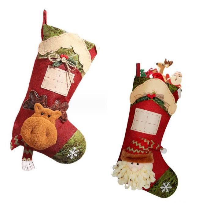 Chaussettes De Noël Personnalisées Lot De 2 Grandes - Renne Jute Blanche Rouge Pour Décoration Cheminée