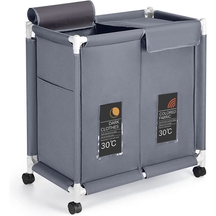 Panier à Linge 110L POWZOO Avec Couvercle - Pliable - 2 Sacs Amovibles - Tissu Oxford - Gain De Place