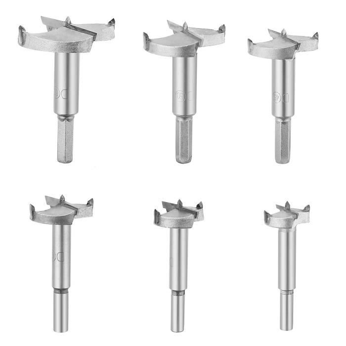 7 Mèches Forstner Pour Bois - 15 à 35 Mm, Carbure Tungstène, Trous Propres - Avec Adaptateur Et Rallonge