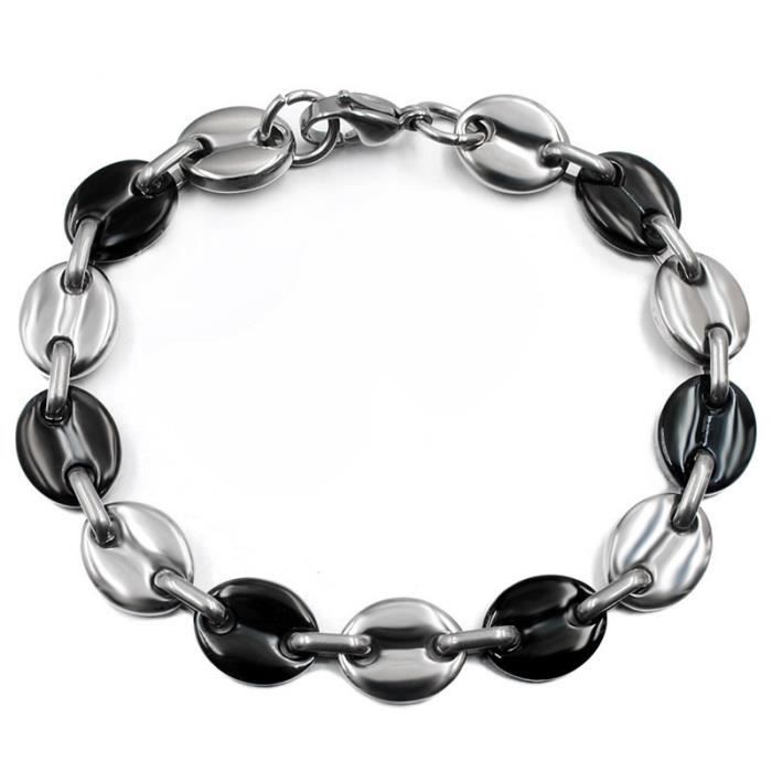 Bracelet homme bicolore en maille grains de café acier et noir 20cm 10mm - Marque - Modèle