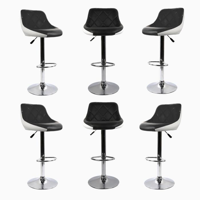 6 x TABOUTRET DE BAR Dossier en sergé Chaise de Bar NOIRE et Blanche Pied  en Métal Pivotantes et réglables - Cdiscount Maison