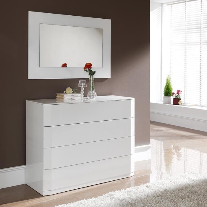 Commode Blanc Laque Design Tatimo 4 Tiroirs Avec Systeme Push