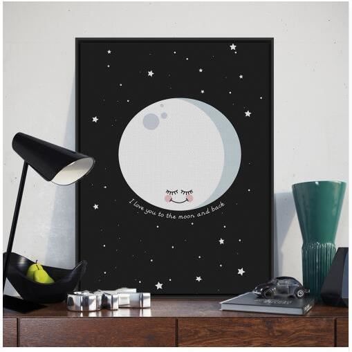 La Lune Et Le Dos Citation Dessin Anime Peinture Toile Nordique Minimaliste Enfants Vivant Roomwall Image Non Encadree Achat Vente Objet Decoration Murale Cdiscount
