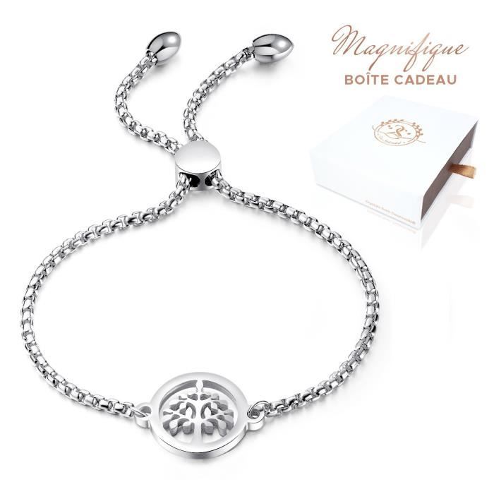 Bracelet Arbre De Vie En Argent 925 Avec Zircone - Bijou Élégant Et Réglable Pour Femme, Cadeau Symbolique