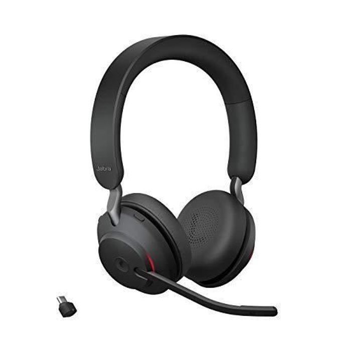Jabra Evolve2 65 Casque PC Sans Fil Casque Audio Anti Bruit Certifie Microsoft Teams avec Batterie Longue Duree Adaptateur Blu