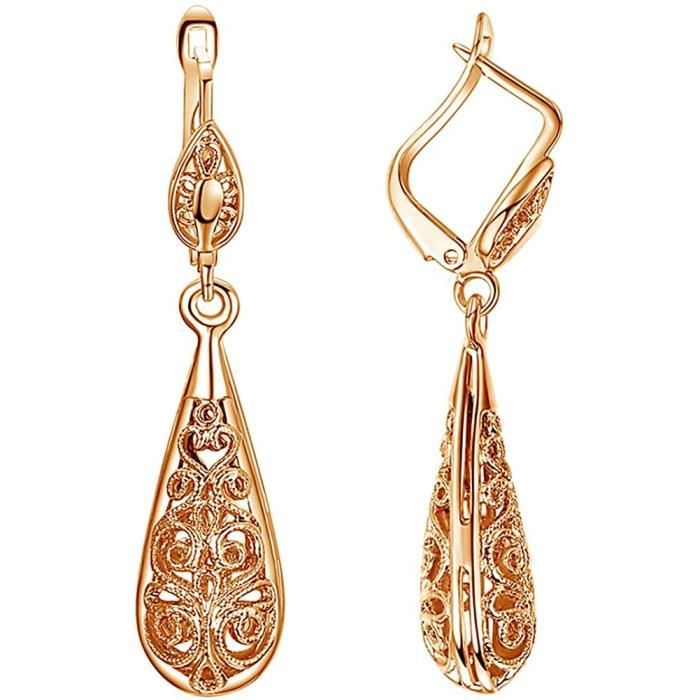 Boucles d'oreilles pendantes goutte d'eau femme en plaqué or - Bijoux ...