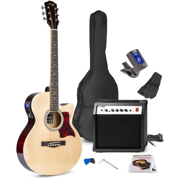 Max ShowKit Guitare électro-acoustique avec amplificateur combo 40 W, jeu  de cordes en acier, sac de transport, sangle, médiators et - Cdiscount  Instruments de musique