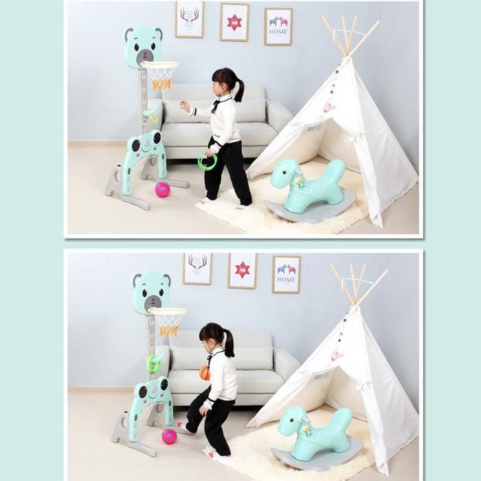 PEI. Support Multifonctionnel: Panier de Basket 50*57cm But de Football et Anneau à Lance Hauteur Ajustable 76 et 118cm enfant