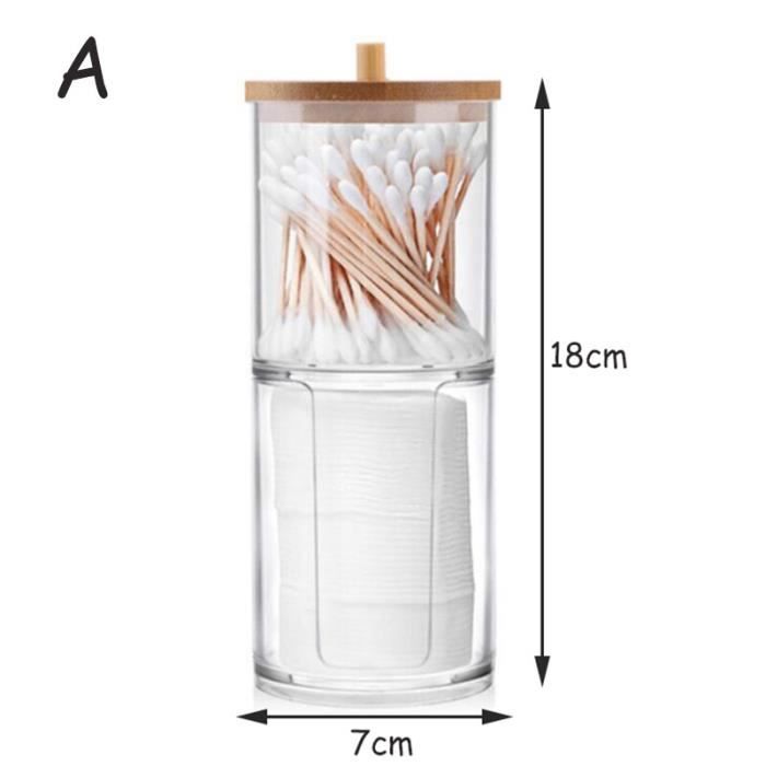 Qumiuu Lot De 2 Distributeurs Coton-Tige Et Boules De Coton - Boîtes Avec Couvercle Bambou, Organisateur Salle De Bain Transparent