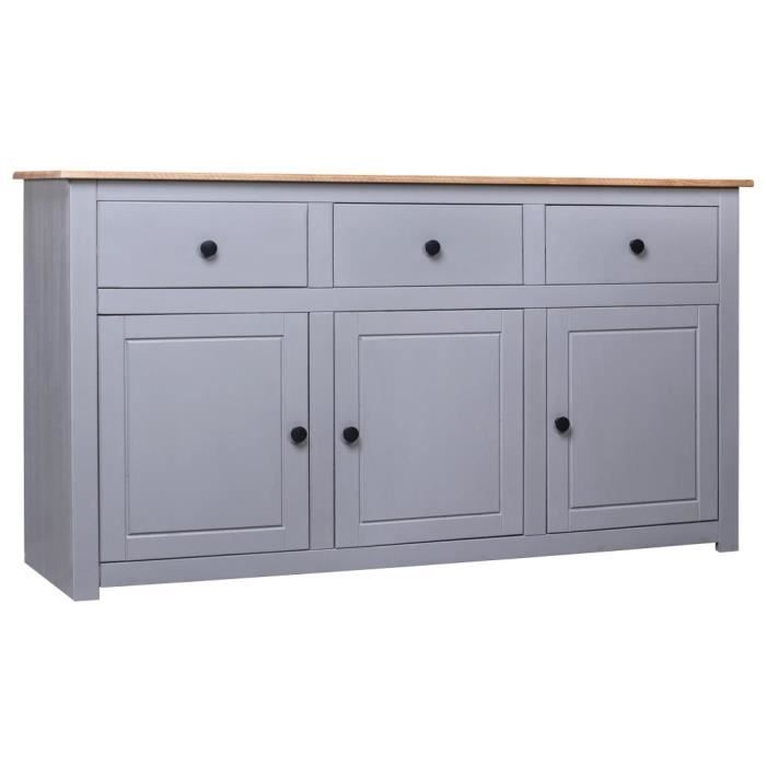 •Maison77130 Economique Buffet Commode Meuble bas de Cuisine Enfilade Gris 135x40x80 cm Pin solide Assortiment Panama