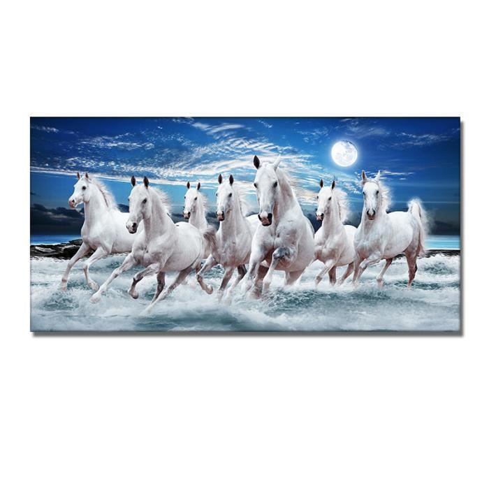 Tableau Toile XXL Chevaux - Impression Numérique 3D - Dimensions Au Choix - Prêt à Accrocher - Neuf