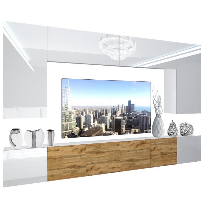 BELINI - Unité Murale TV NEX I Ensemble Muebles De Salon Complet I Ensemble Meuble TV Avec Illumination LED I Dimensions: 200 X 180 X 36 Cm I Coleur Blanc Tres Brillantchene Wotan 1 81264530