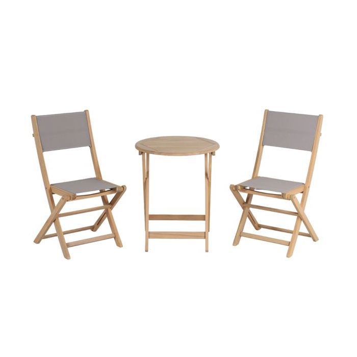 Ensemble table et chaises de jardin RIMINI 2 places en bois dacacia et textilène taupe Ensemble table et chaises de jardin RIMINI 2 places en bois dacacia et textilène taupe