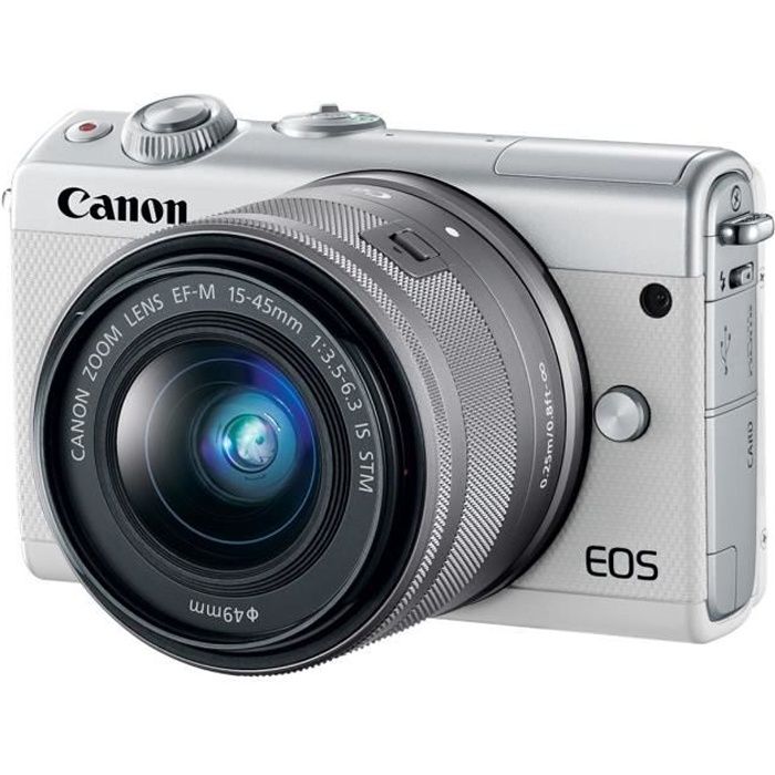 Canon EOS M100 Appareil photo numérique sans miroir 24.2 MP APS-C 1080p - 60 pi-s 3x zoom optique lentille EF-M 15-45 mm Wi-2210C012