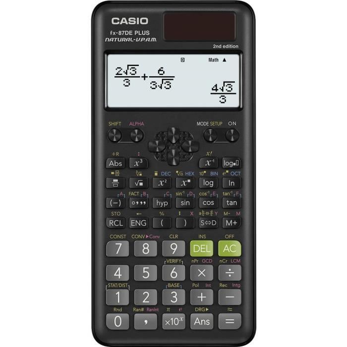 Casio FX-87DEPLUS-2 Calculatrice technique et scientifique noir Ecran: 12 solaire, à pile(s) (l x H x P) 77 x 11 x 162