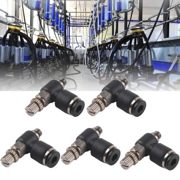 TAILONZ PNEUMATIC 5er Pack SL8-02 Raccord de conduite d'air à emboîter Vanne de régulation de débit d'air 8MM ou 1/4 pouce BSP coude 90 degrés Raccord de vanne de régulation de vitesse