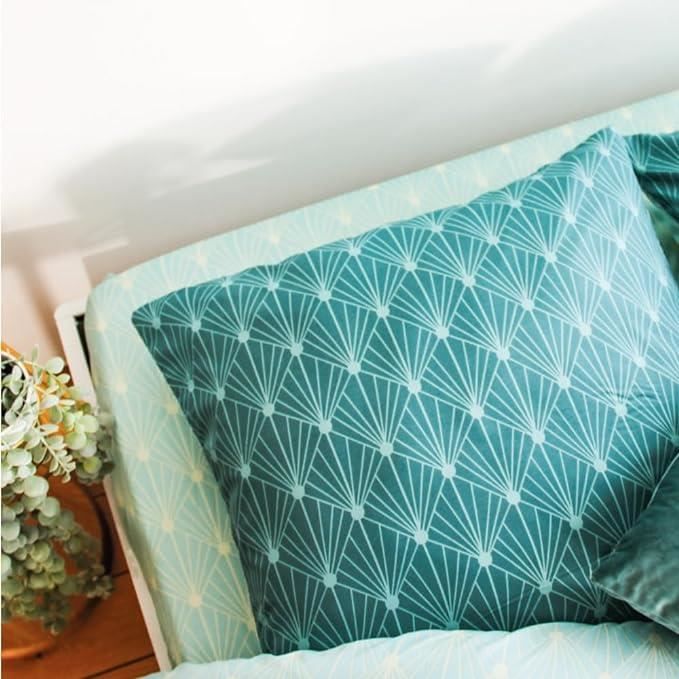 Drap Housse - COTE DECO - Azsy - Microfibre - 140x190 cm - Imprimé géométrique bleu