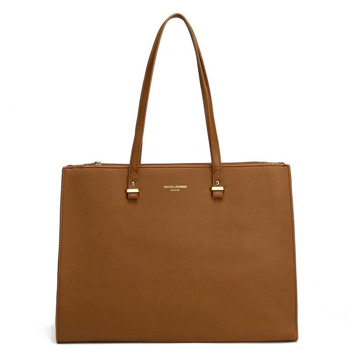 David Jones - Sac à Main A4 Cabas Fourre-tout Porté Epaule Cuir PU Femme - Marron Camel