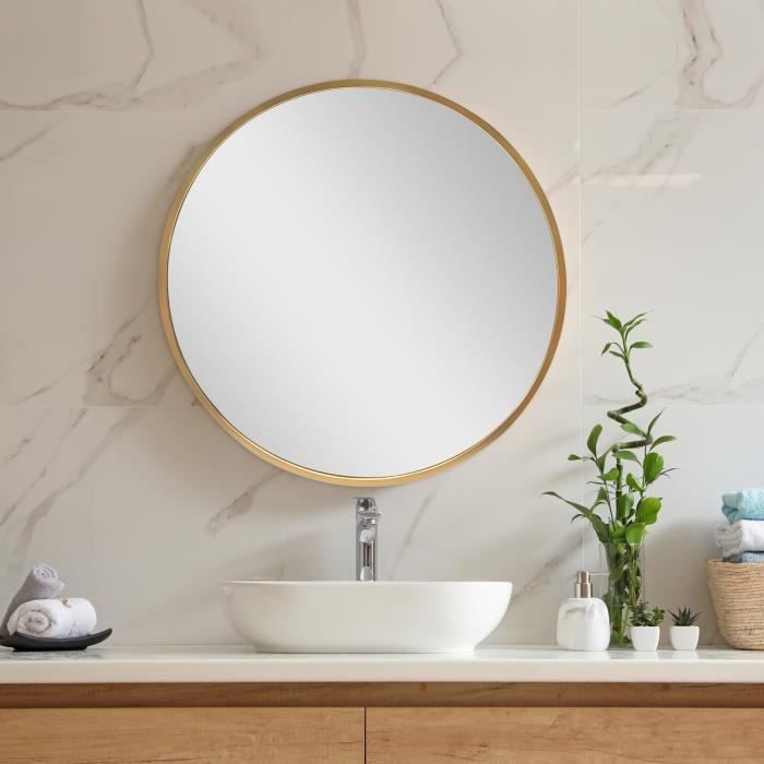 Miroir Mural Salle De Bain – 24x32 Pouces (60x80 Cm) – Cadre Doré, Aluminium – Design Moderne – Neuf