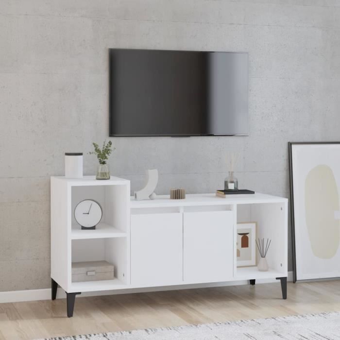 famirosa meuble tv blanc 100x35x55 cm bois d'ingénierie-180