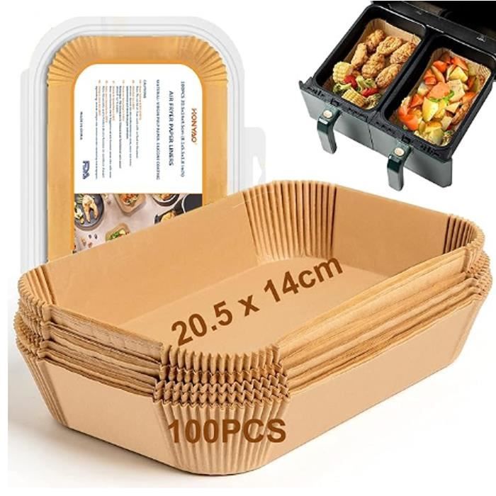 Papier Cuisson Air Fryer 110 Feuilles - 22x14cm Rectangulaire, Anti-Adhésif, Pour Ninja, Cecotec, Cosori - Sans BPA