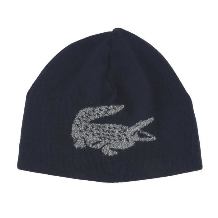 Bonnet Lacoste unisexe en laine en coloris gris ou bleu marine