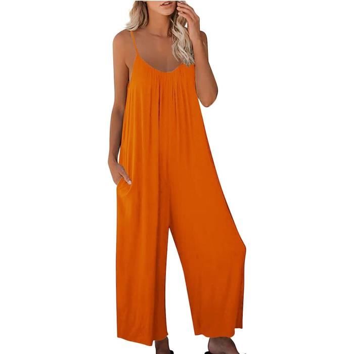 Combinaison Femme Sans Manches - 100% Coton - Col Carré - Large Et Confortable - Salopette Chic