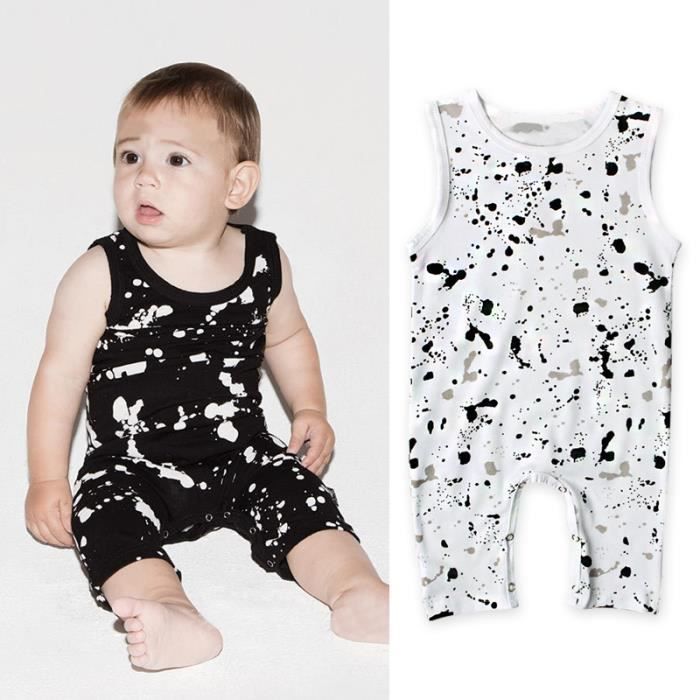 0 24 Mois Bebe Garcon Body Sans Manche Pyjama Combinaison Debardeur Tache Imprime Grenouillere Nouveau Ne Noir Cdiscount Pret A Porter