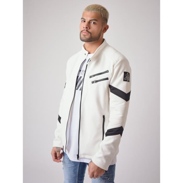 PROJECT X PARIS Perfecto style motard effet daim Baba Collab Homme Blanc Cdiscount Pret a Porter