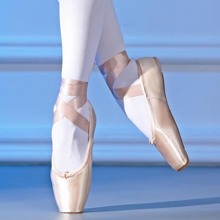 Chaussures de Ballet Satin Pointe pour Filles et Dames avec Ruban - Rose