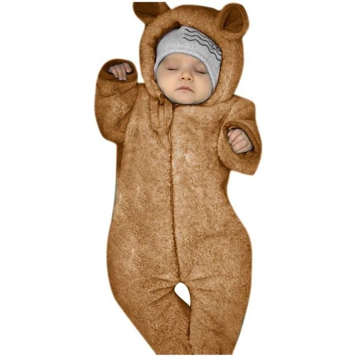 Nouveau Ne Bebe Garcon Hiver Polaire Combinaison Solide A Capuche Barboteuse Manteau Chaud Vetements D Exterieur N Brun Cdiscount Pret A Porter