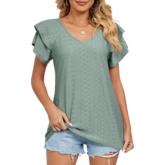 T Shirt Manche 3/4 Femme Pas Cher Chemisier Ete Col Rond Classique T-Shirt Floral Imprimé Blouse Chic Et Élégant Coupe Ajustée Hauts Grande Taille Tunique Printemps Été Mode Tee Tops