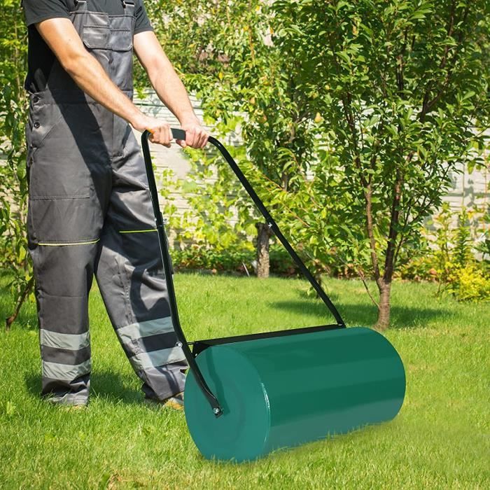 NAIZY Rouleau à gazon avec de l'eau-du sable - Avec poignée en U - Rouleau de jardin avec rouleau de 57 cm de largeur - Vert