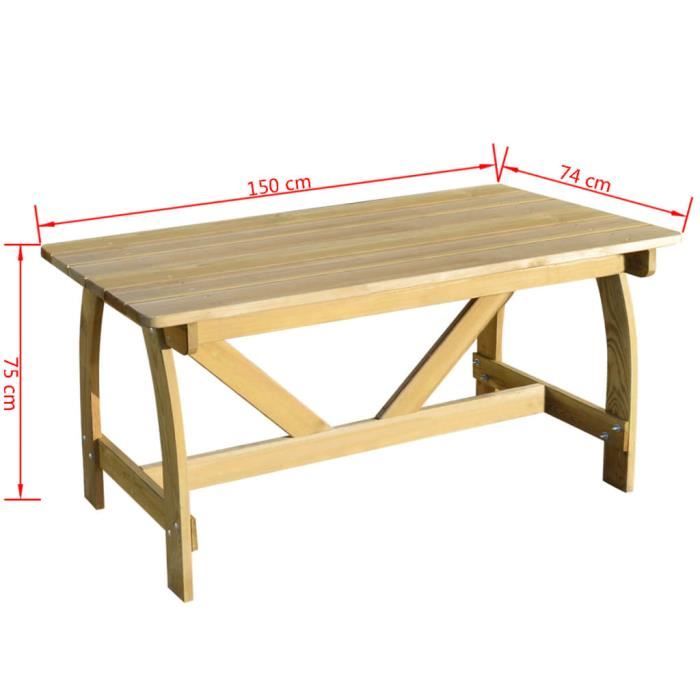 omabeta - tables de jardin - table de jardin 150x74x75 cm bois de pin imprégné hb05011