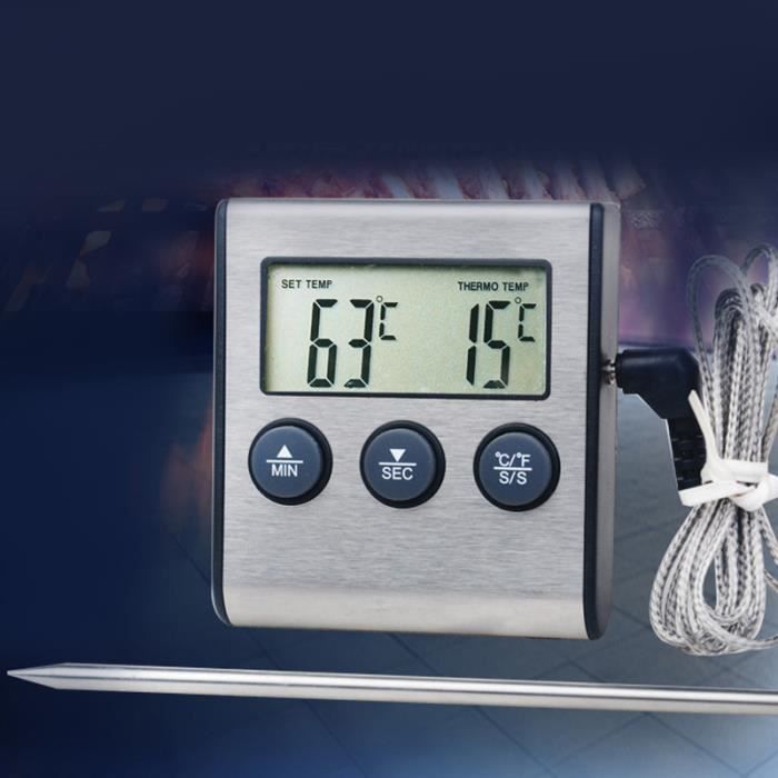 THERMOMETRE DE FOUR CUISINE A SONDE CAPTEUR HAUTE PRECISION ET ALARME MINUTERIE
