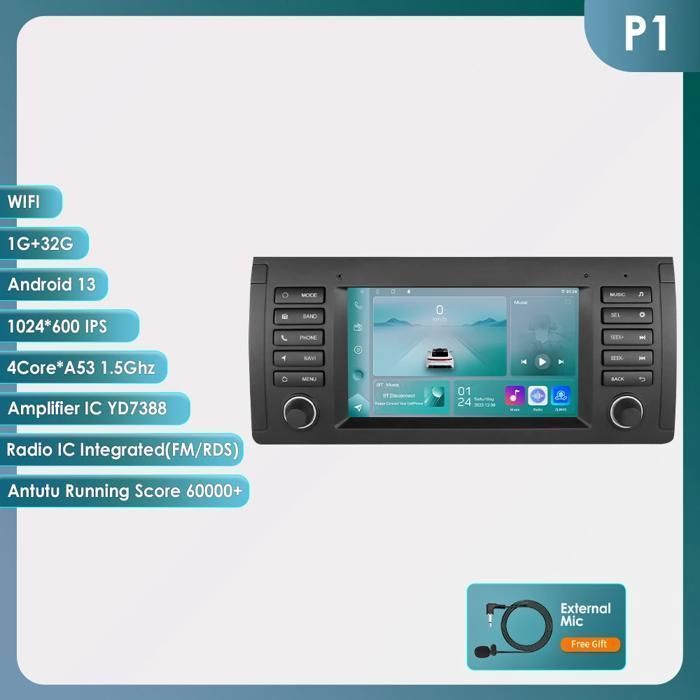 7 pouces Android 10 Autoradio Voiture GPS Navigation Radio pour BMW Série 5 е39 X5 E53 M5 E38 1996-2007 Auto Stéréo Lecteur Multiméd