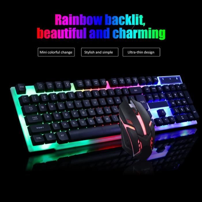 Fleu Set de LED Gaming clavier filaire + souris filaire – Professionnel clavier et souris pour gamer – noir