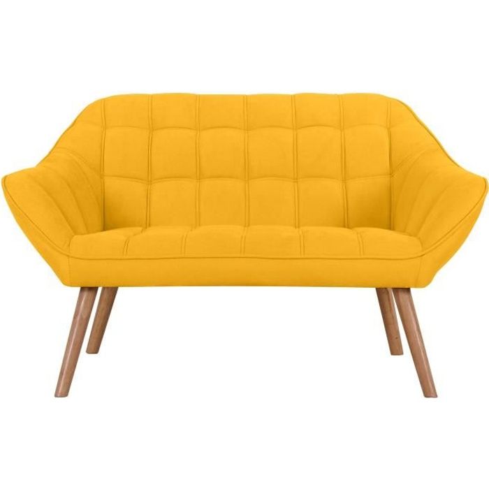 Canapé 2 places jaune - RENDEZ VOUS DECO - Simba - Style scandinave moderne - Assise en tissu - Avec accoudoirs