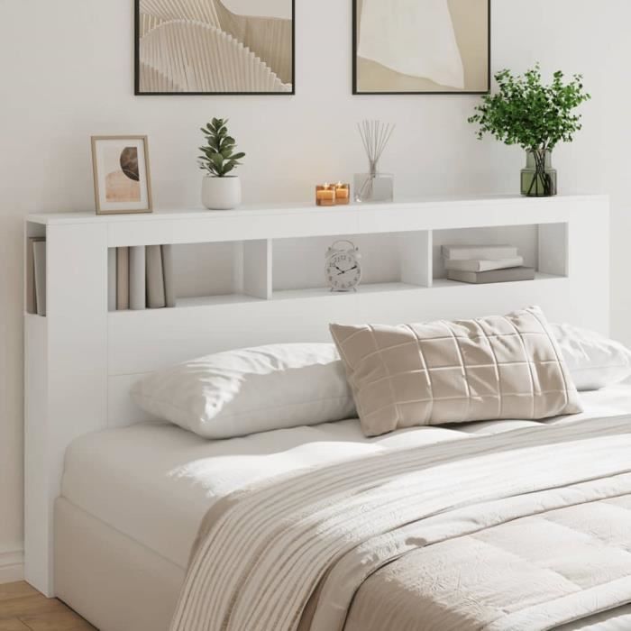 Tête de lit LED blanc en bois dingénierie 200x185x1035 cm - SALUTUYA