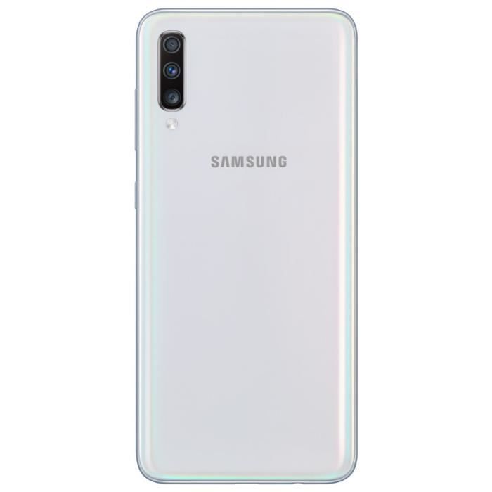 Achat T&eacute;l&eacute;phone portable Samsung Galaxy A70 - Double Sim - 128Go, 6Go RAM - Blanc - Amazon - Tout Opérateurs pas cher