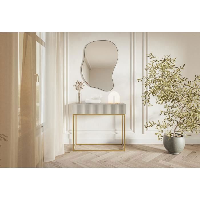 Table console - SELSEY - VELDIO - 90 cm - Taupe (gris-beige) - Pieds dorés