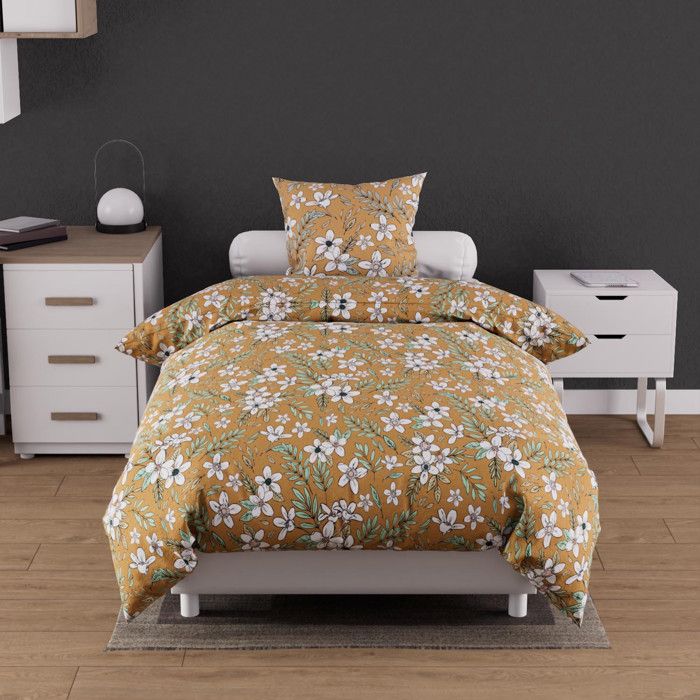 Parure housse de couette coton 57 fils 140x200 cm MANON camel par Soleil docre Parure housse de couette coton 57 fils 140x200 cm MANON camel par Soleil docre