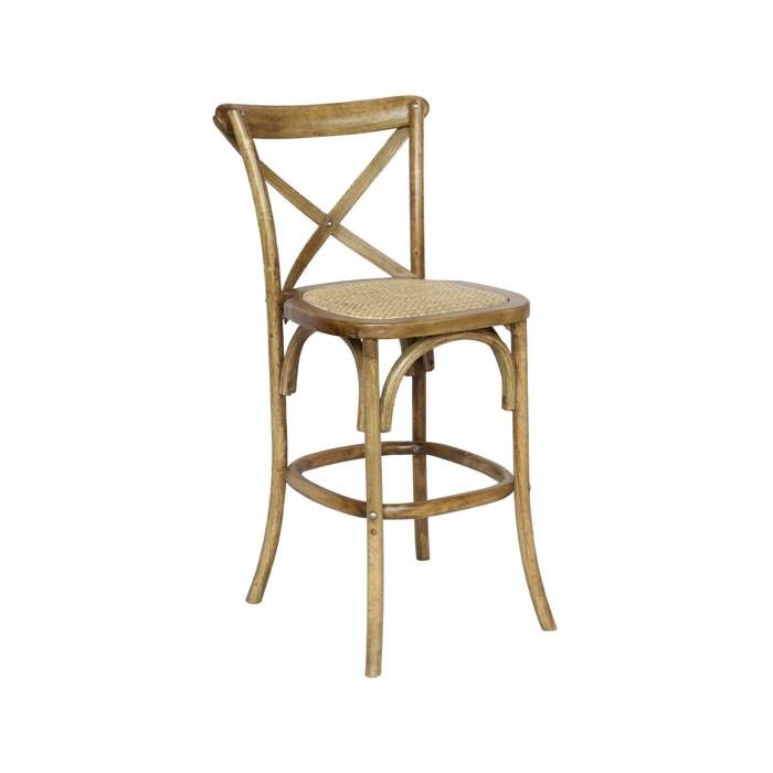 Tabouret de bar bistrot vintage en bois marron vieilli avec repose-pieds Tabouret de bar bistrot vintage en bois marron vieilli avec repose-pieds