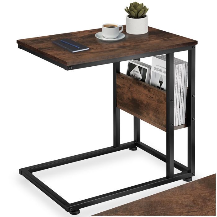 Table basse - TECTAKE - Table dappoint WIGAN au style industriel en bois MDF et acier 55 x 365 x 60 cm - Bois foncé