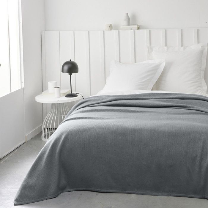 Couvre lit pour 2 personnes Essential en coton nid dabeille - Gris acier - 220 x 240 cm