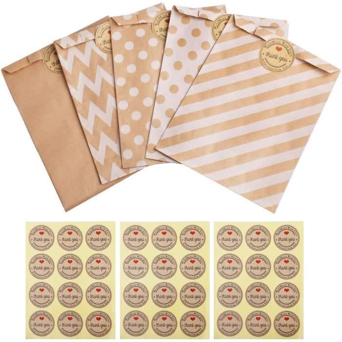 125Pcs Sac À Bonbon En Papier+132 Autocallants Cadeau Sachet Cadeau