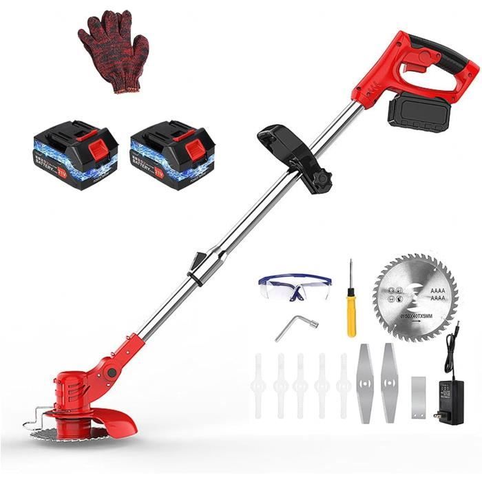 OUTIGO Débroussailleuse Électrique Sans Fil Avec 2 Batteries 21V - Coupe-Bordure 4 Lames, Léger Et Puissant