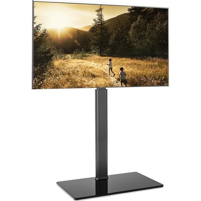 RFIVER Support TV Sur Pied Avec Base En Verre Trempé - Pivotant 60°, Hauteur Réglable 100-130cm | Pour TV 32-65" Jusqu'à 35kg