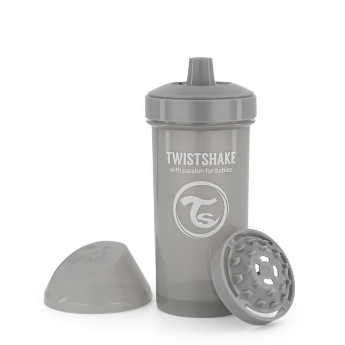 Twistshake Biberon anti-fuite avec bec dur et mixeur de fruits-360ml - Bouteille d'eau pour bébé - Tasse à bec sans BPA-6m+- Gris