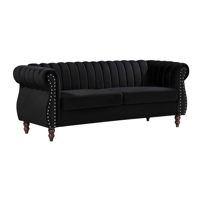 Canapé chesterfield 3 places en velours noir TRUMBO
